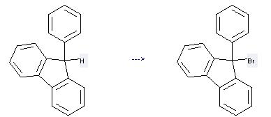 9-Bromo-9-phenylfluorene can be prepared by 9-phenyl-fluorene by heating